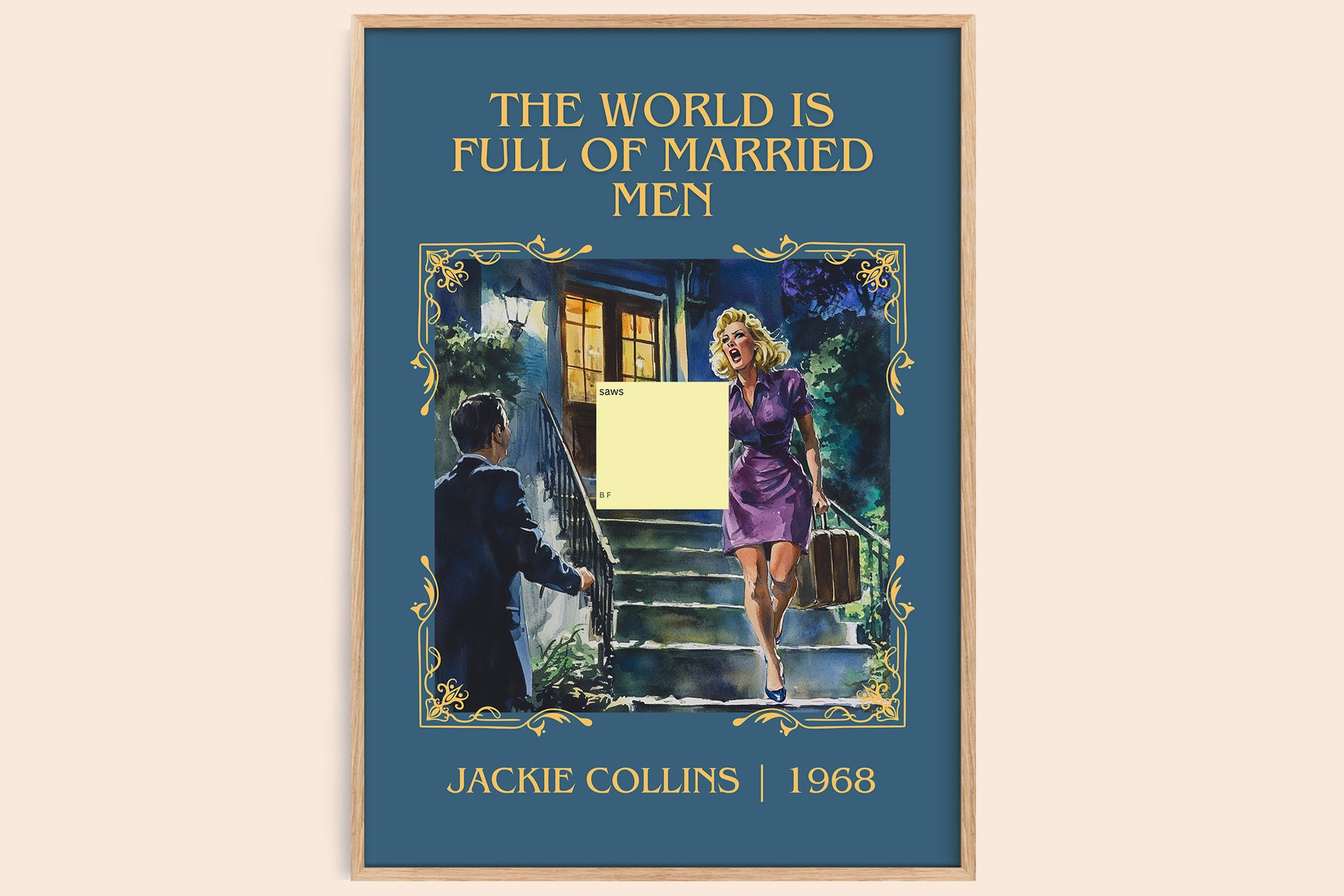 The World is Full of Married Men classic book art book poster by Jackie Collins – framed literary art print