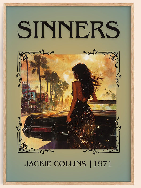 Sinners classic book art book poster by Jackie Collins – framed literary art print