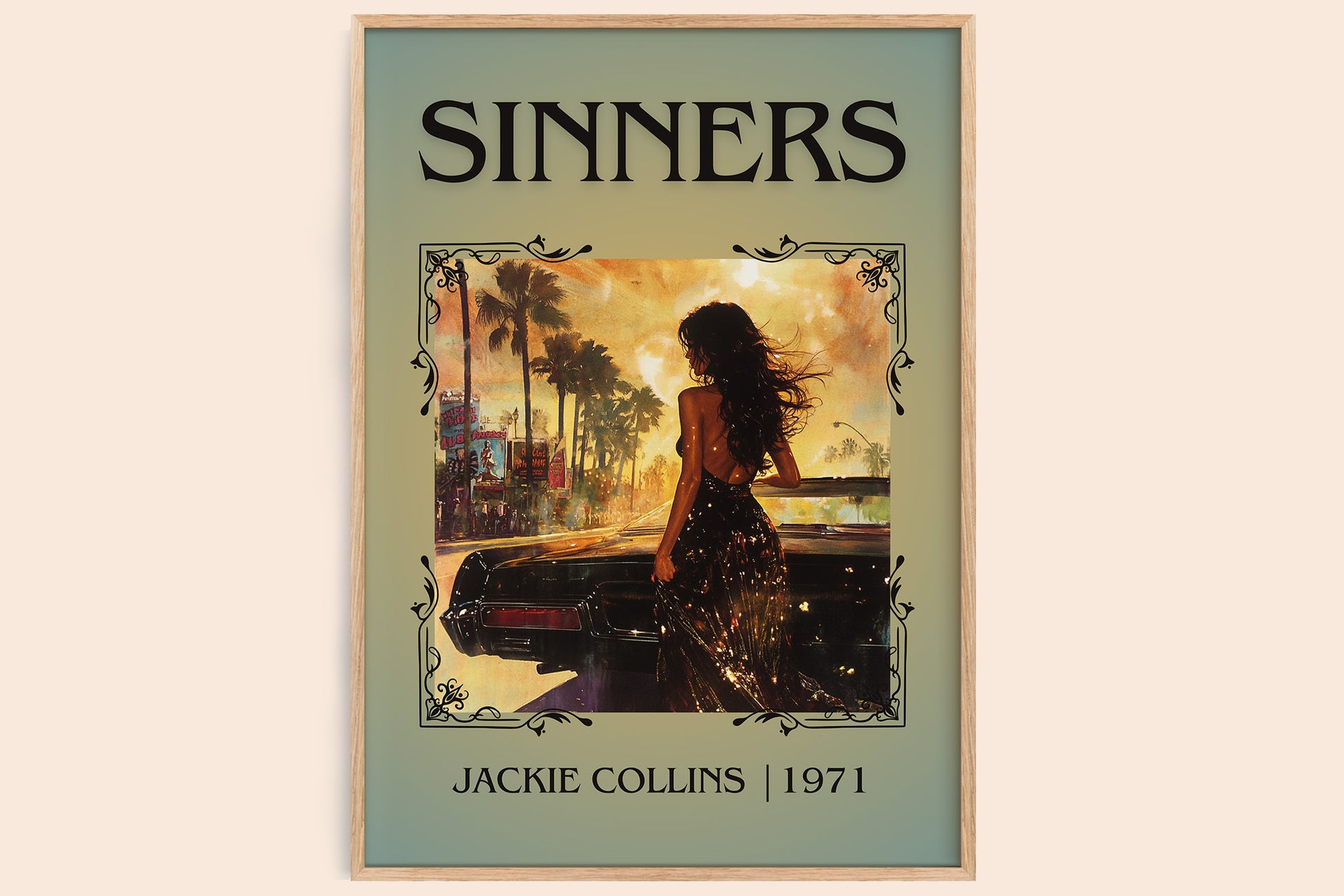Sinners classic book art book poster by Jackie Collins – framed literary art print