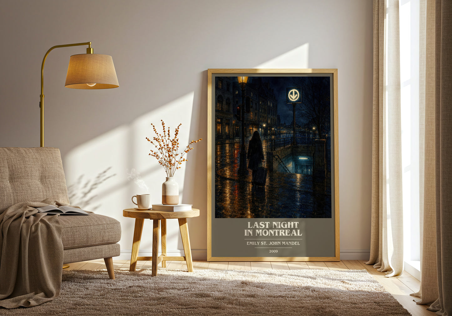 Last Night In Montreal book cover print on bookshelf – Emily St. John Mandel fan gift