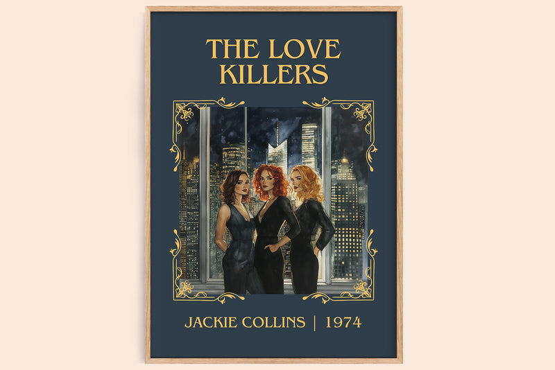 The Love Killers classic book art book poster by Jackie Collins – framed literary art print