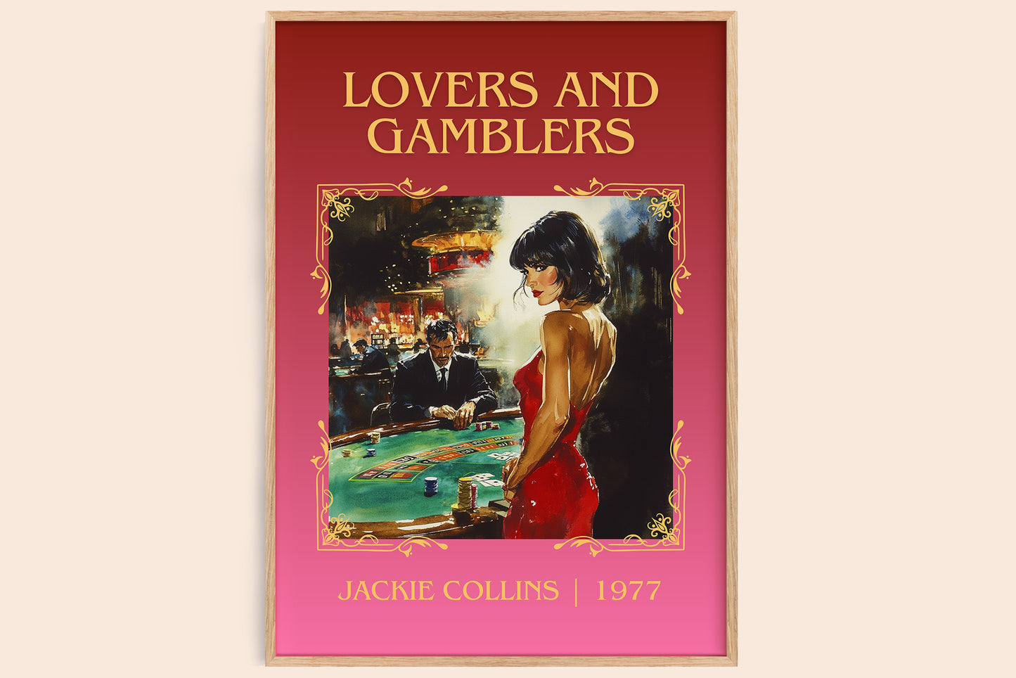 Lovers and Gamblers classic book art print in frame leaning in hallway – romance wall art