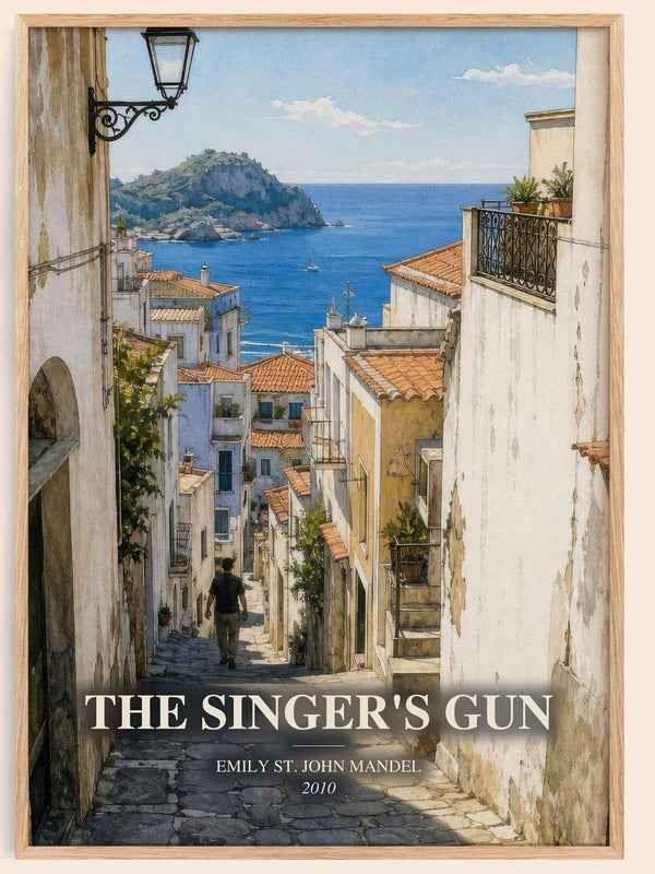 The Singer'S Gun watercolour book poster by Emily St. John Mandel – framed literary art print