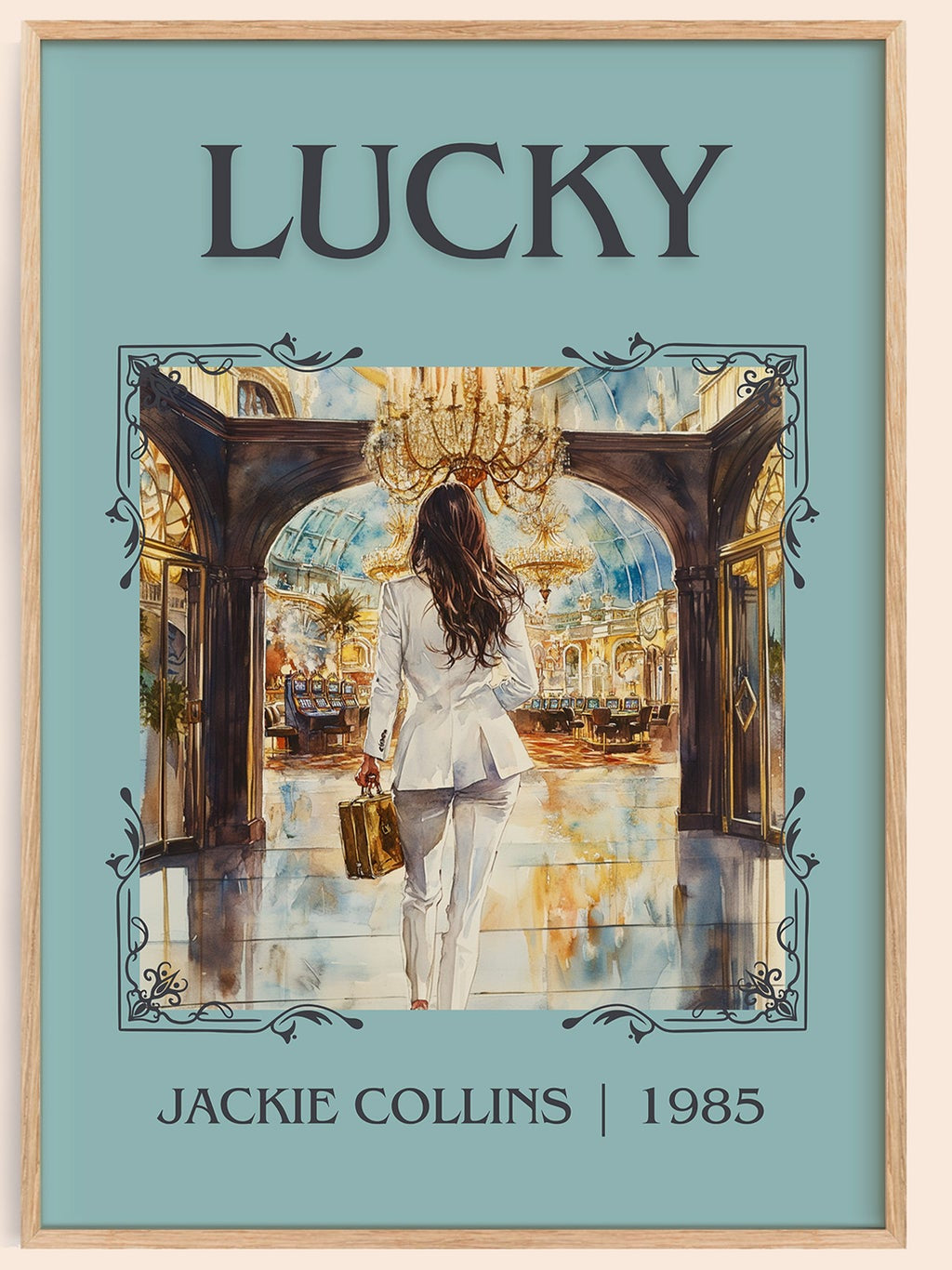 Lucky classic book art book poster by Jackie Collins – framed literary art print