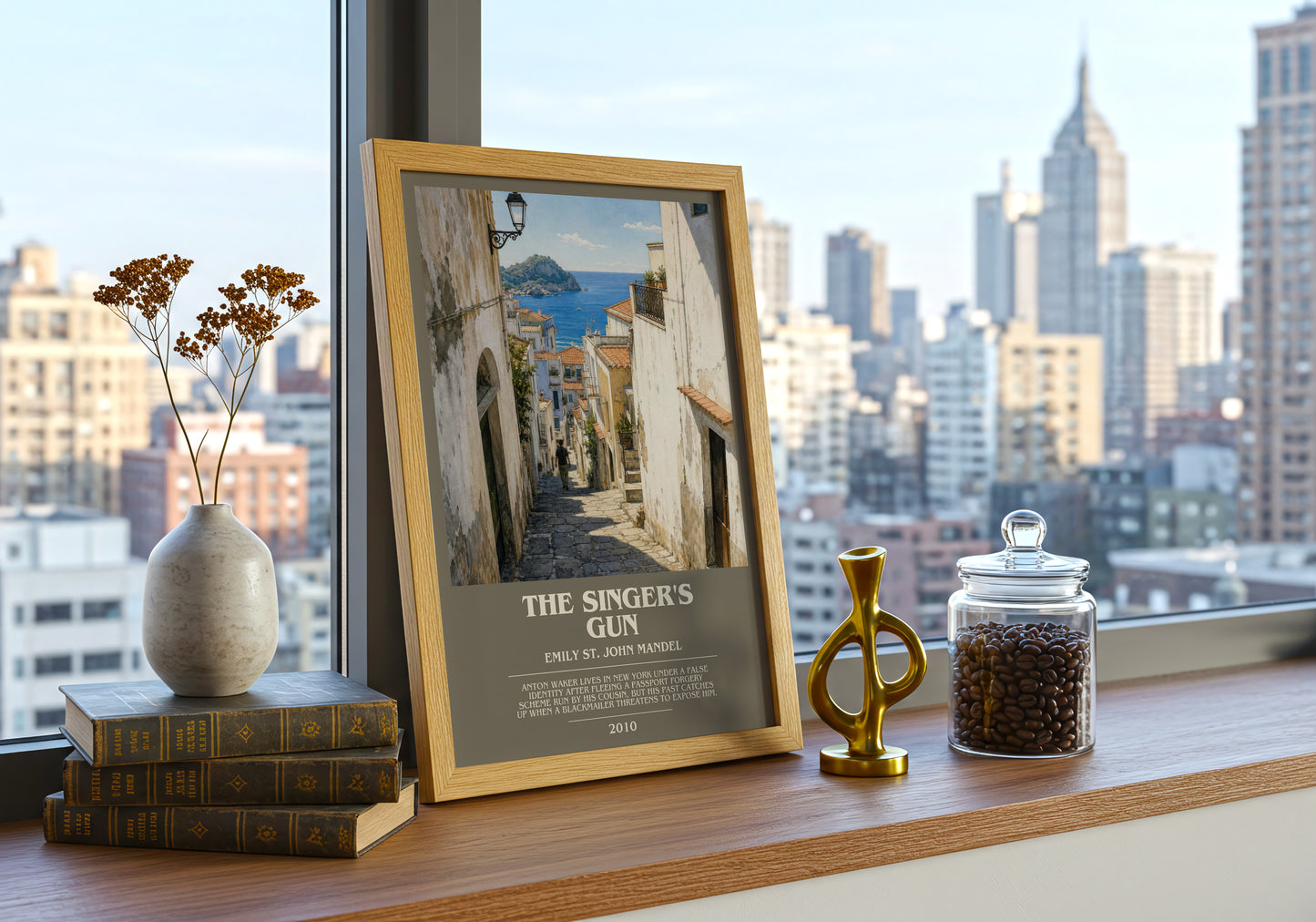 The Singer'S Gun bookish print framed by window – literary home decor