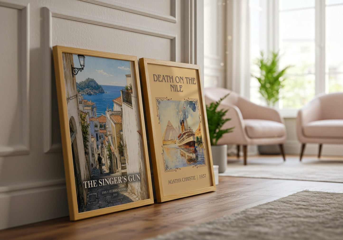 The Singer'S Gun watercolour print framed by window – literary home decor