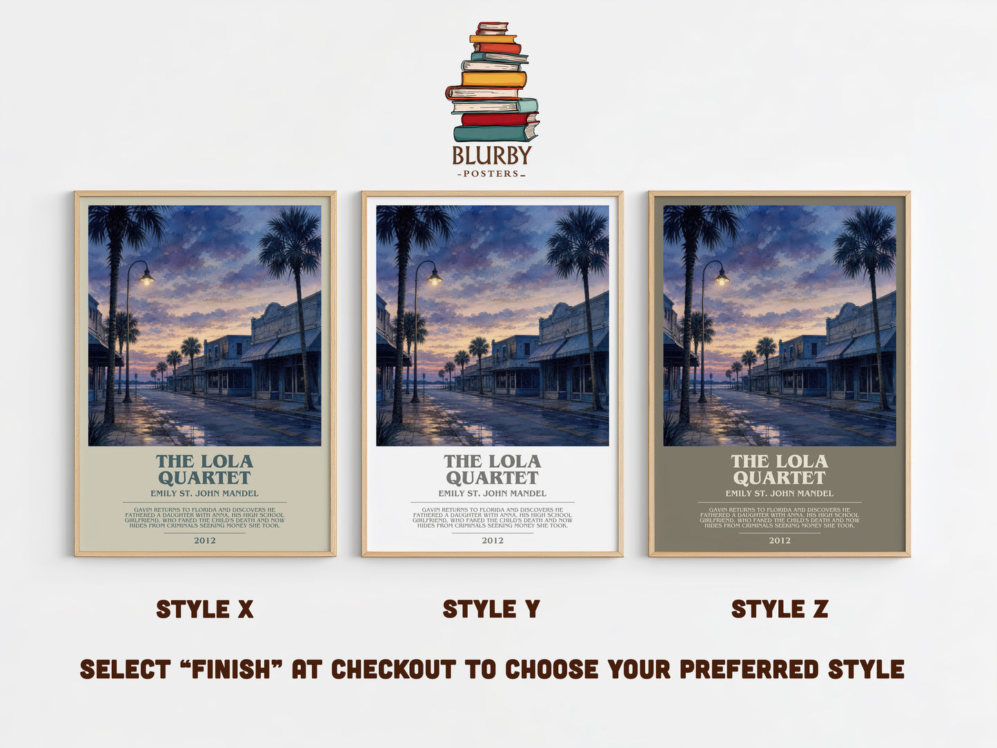 The Lola Quartet bookish print in frame leaning in hallway – mystery wall art