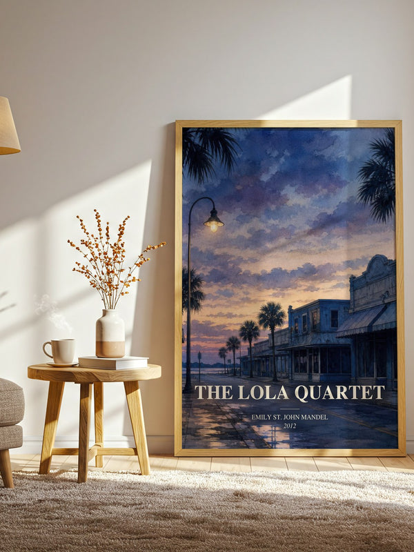 The Lola Quartet watercolour print in frame leaning in hallway – mystery wall art