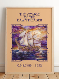 The Voyage of the Dawn Treader Classic Book Art Print by C. S. Lewis – framed print leaning on a wooden floor
