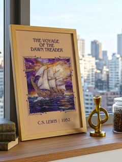The Voyage of the Dawn Treader Classic Book Art Print by C. S. Lewis – framed print on a city-view windowsill