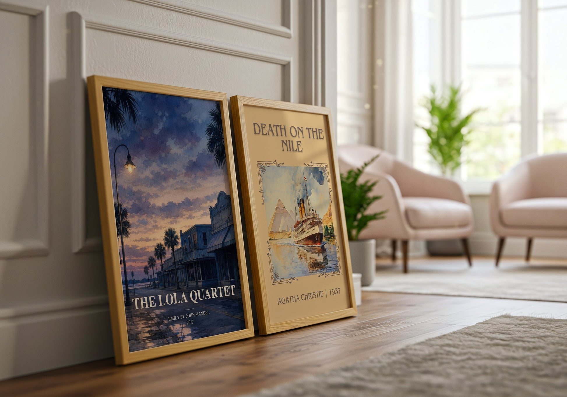 The Lola Quartet watercolour print framed by window – literary home decor