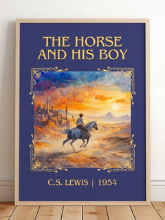 The Horse and his Boy Classic Book Art Print by C. S. Lewis – framed print leaning on a wooden floor