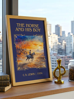 The Horse and his Boy Classic Book Art Print by C. S. Lewis – framed print on a city-view windowsill