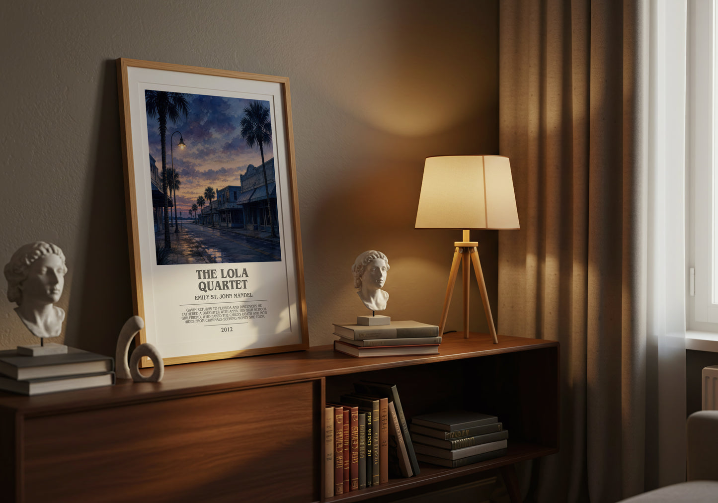 The Lola Quartet bookish book poster framed on wall – mystery wall art