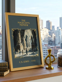 The Magician's Nephew Classic Book Art Print by C. S. Lewis – framed print on a city-view windowsill