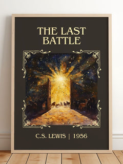 The Last Battle Classic Book Art Print by C. S. Lewis – framed print leaning on a wooden floor