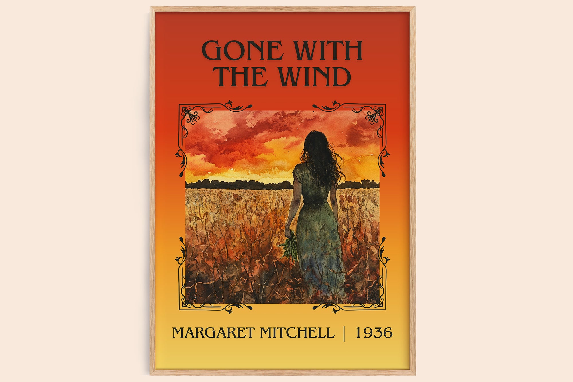 Gone with the Wind classic book art book poster by Margaret Mitchell – framed literary art print