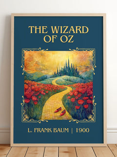 The Wizard Of Oz Classic Book Art Print by L. Frank Baum – framed print leaning on a wooden floor