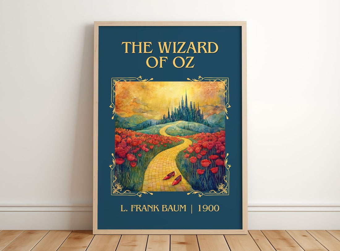 The Wizard Of Oz Classic Book Art Print by L. Frank Baum – framed print leaning on a wooden floor