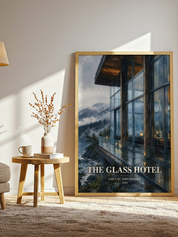 The Glass Hotel watercolour print in frame leaning in hallway – literary fiction wall art