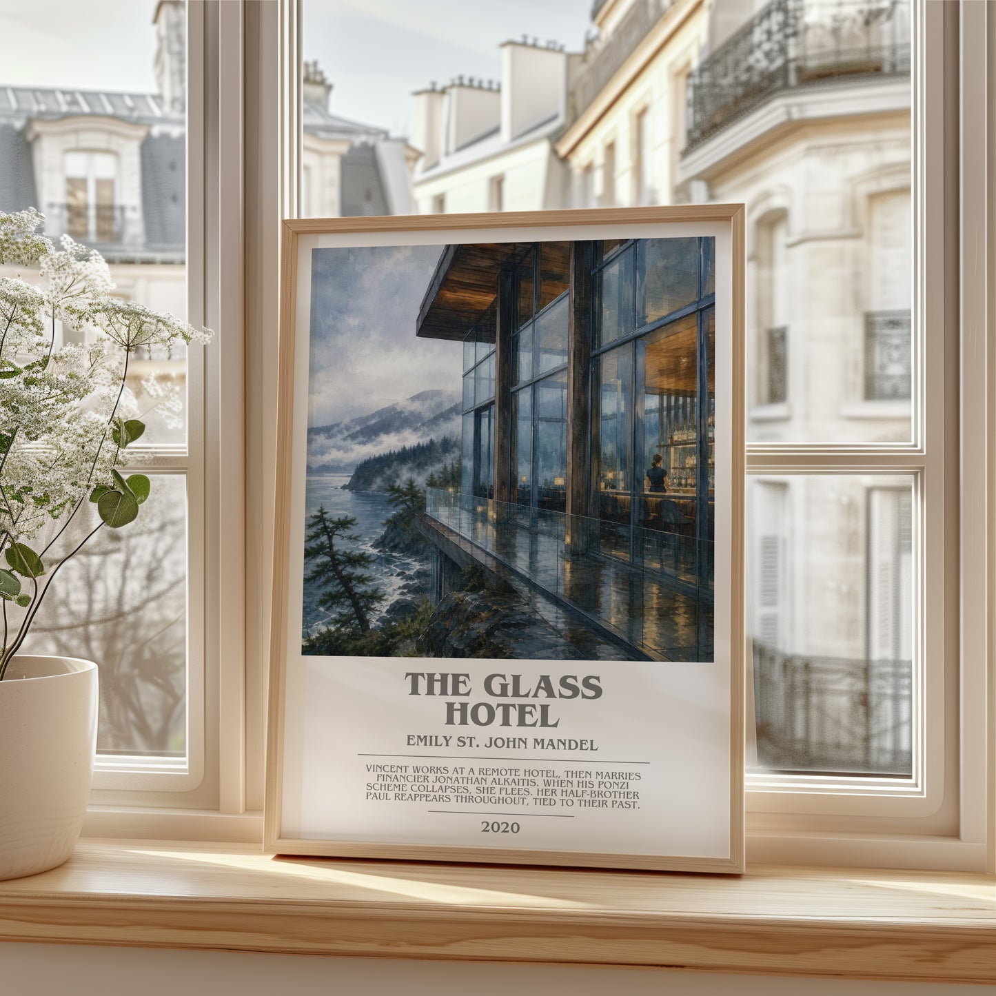 The Glass Hotel bookish poster colour and style options – Emily St. John Mandel book art