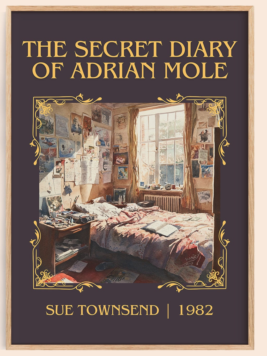 The Secret Diary Of Adrian Mole classic book art book poster by Sue Townsend – framed literary art print