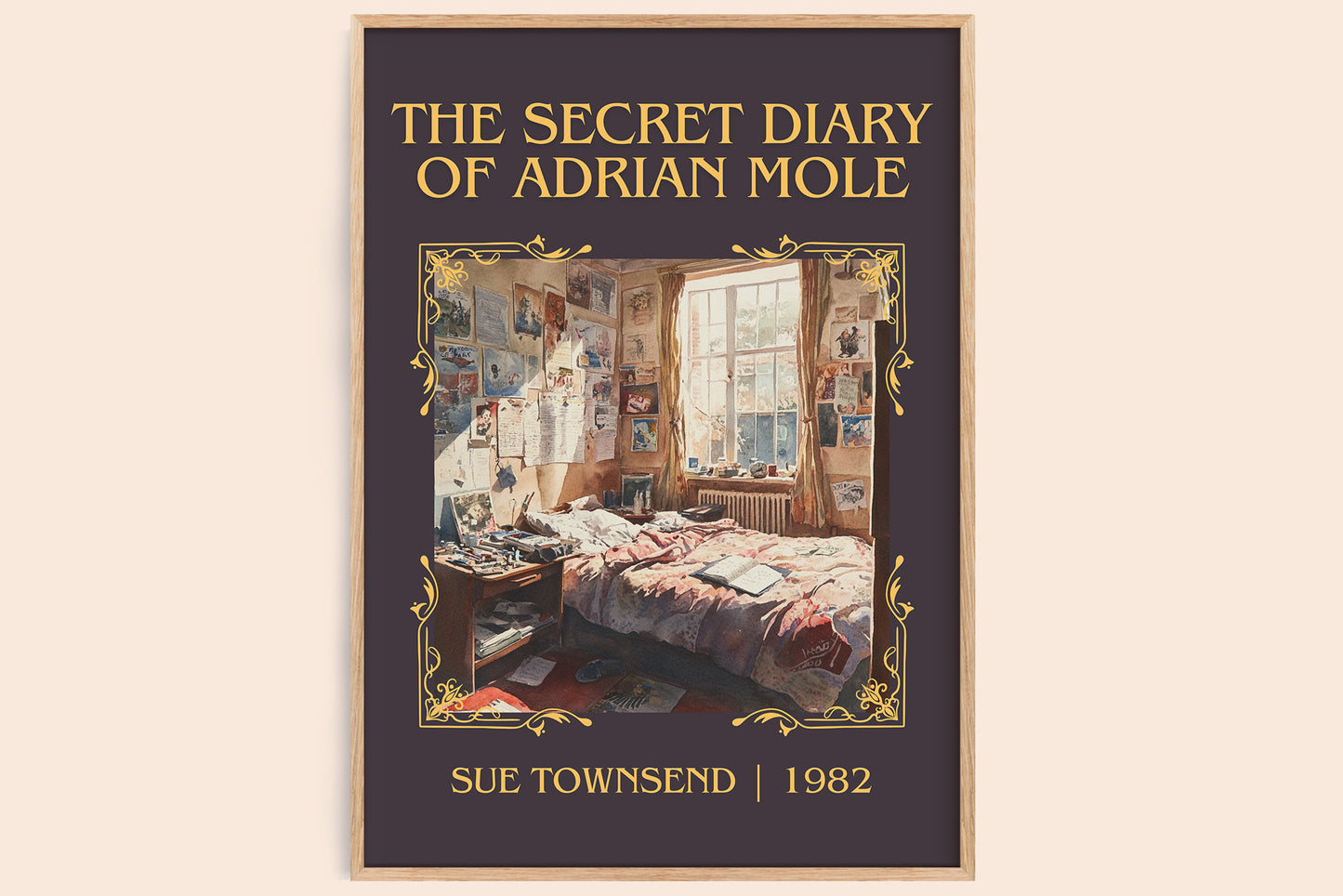 The Secret Diary Of Adrian Mole classic book art book poster by Sue Townsend – framed literary art print