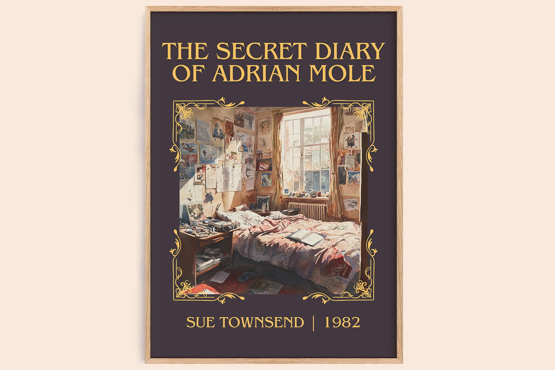 The Secret Diary Of Adrian Mole classic book art book poster by Sue Townsend – framed literary art print