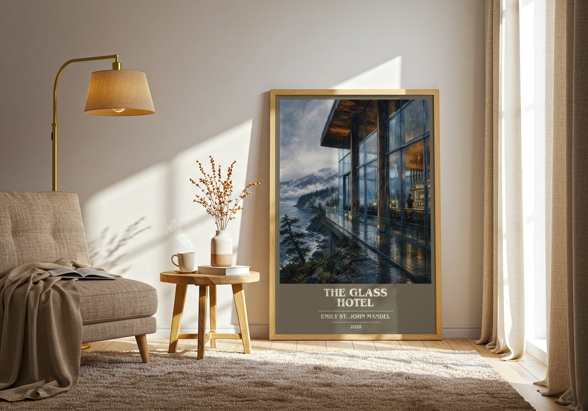 The Glass Hotel book cover print on bookshelf – Emily St. John Mandel fan gift