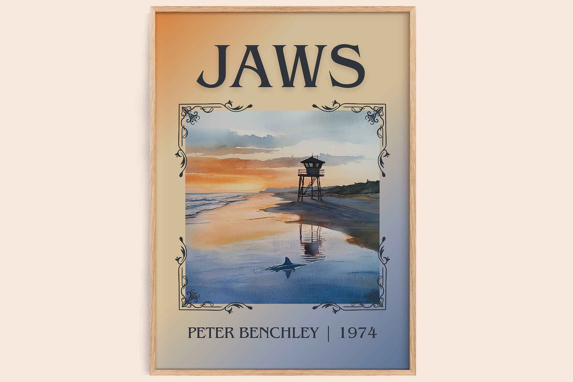 Jaws classic book art book poster by Peter Benchley – framed literary art print