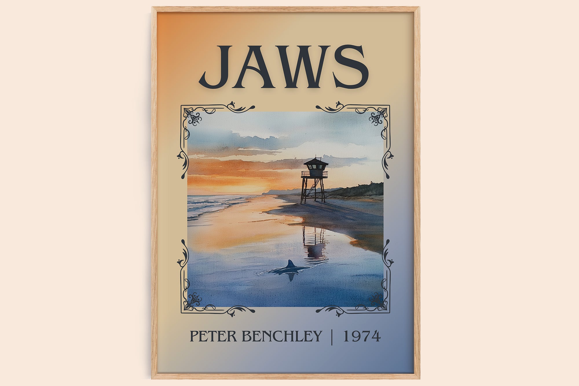 Jaws classic book art book poster by Peter Benchley – framed literary art print