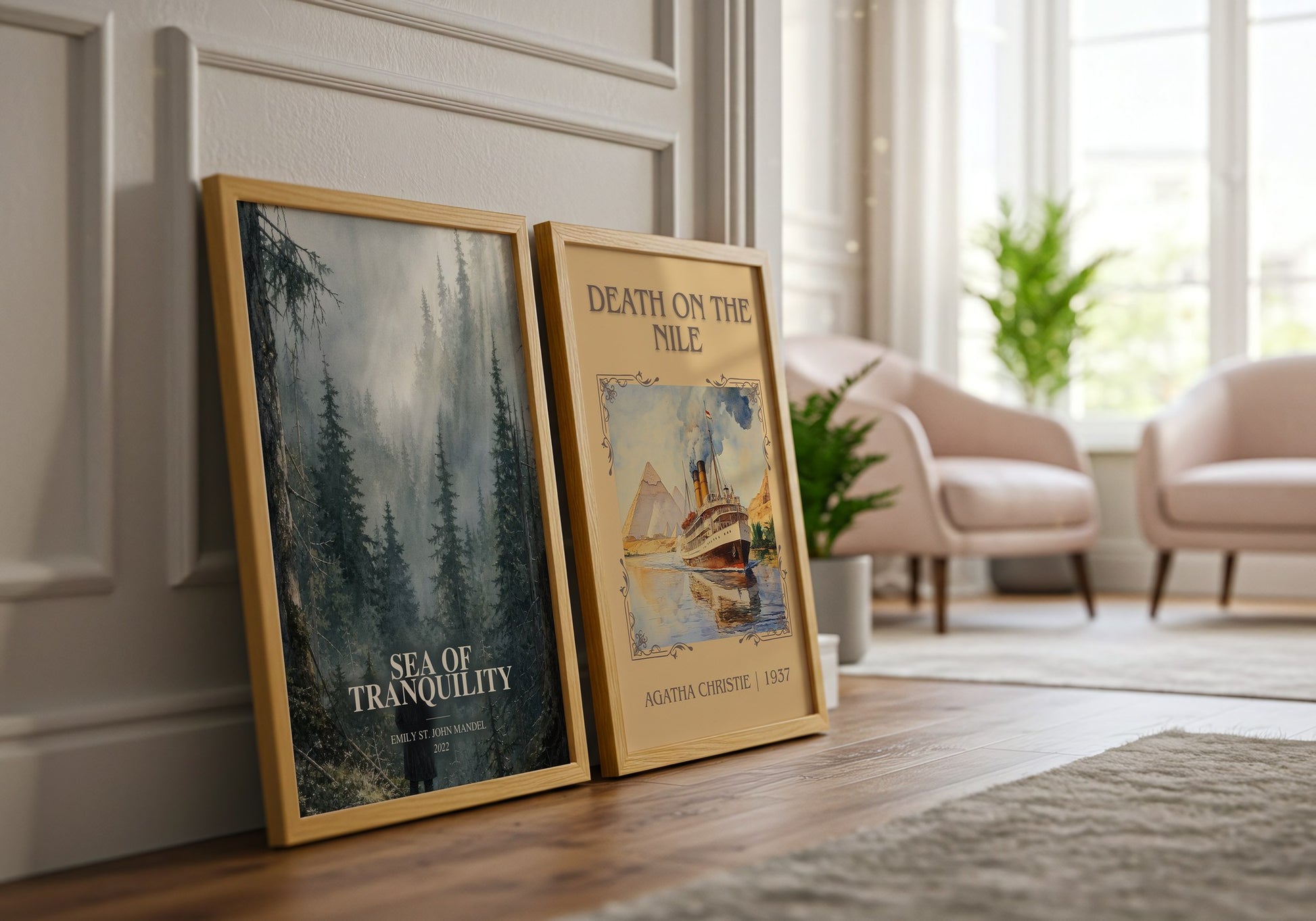Sea Of Tranquility watercolour print framed by window – literary home decor