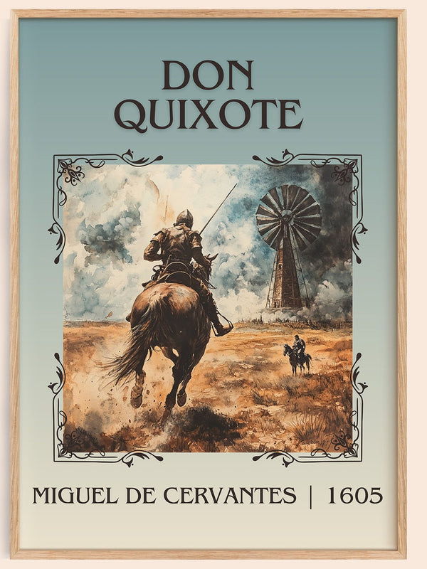Don Quixote classic book art book poster by Miguel De Cervantes – framed literary art print