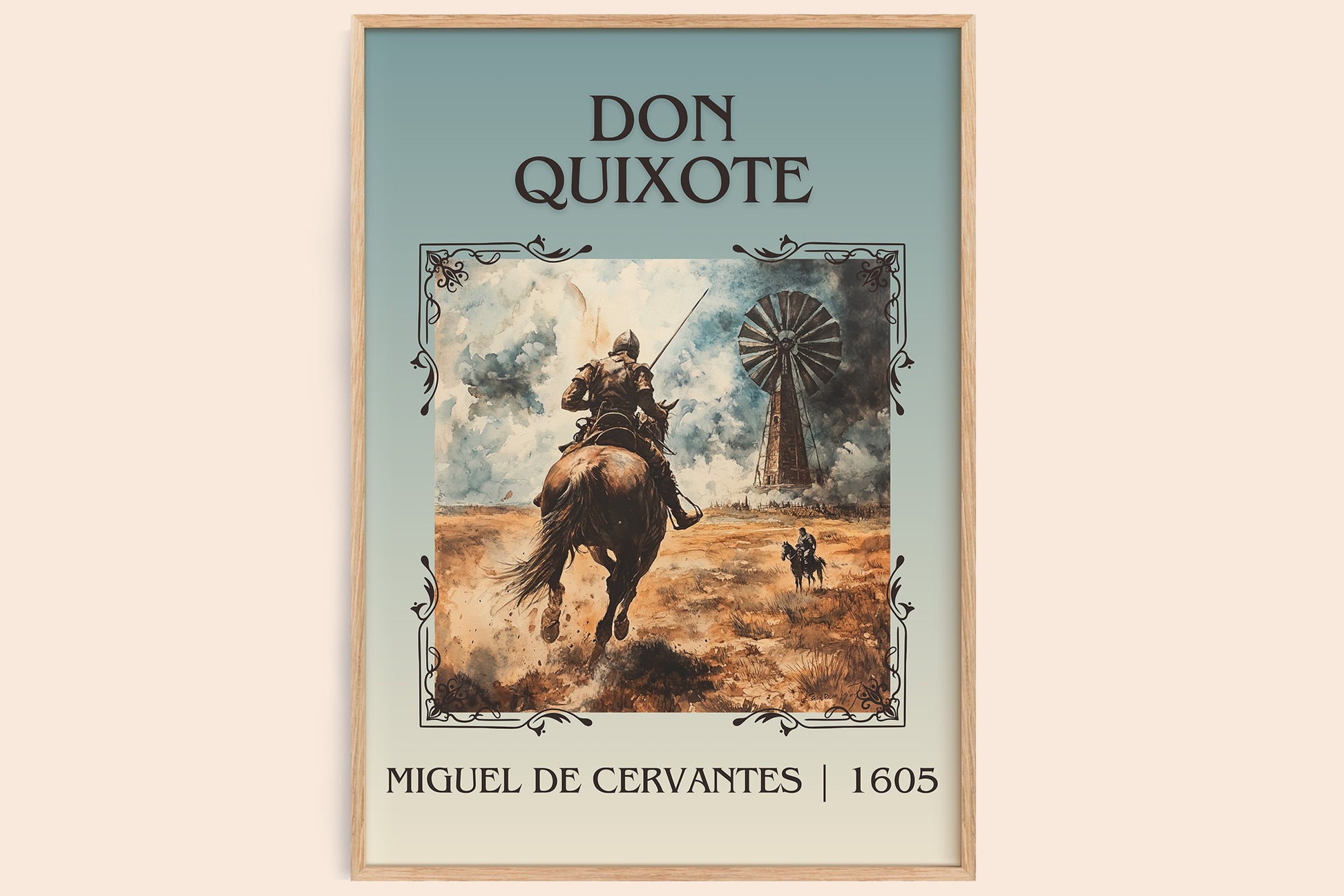 Don Quixote classic book art book poster by Miguel De Cervantes – framed literary art print