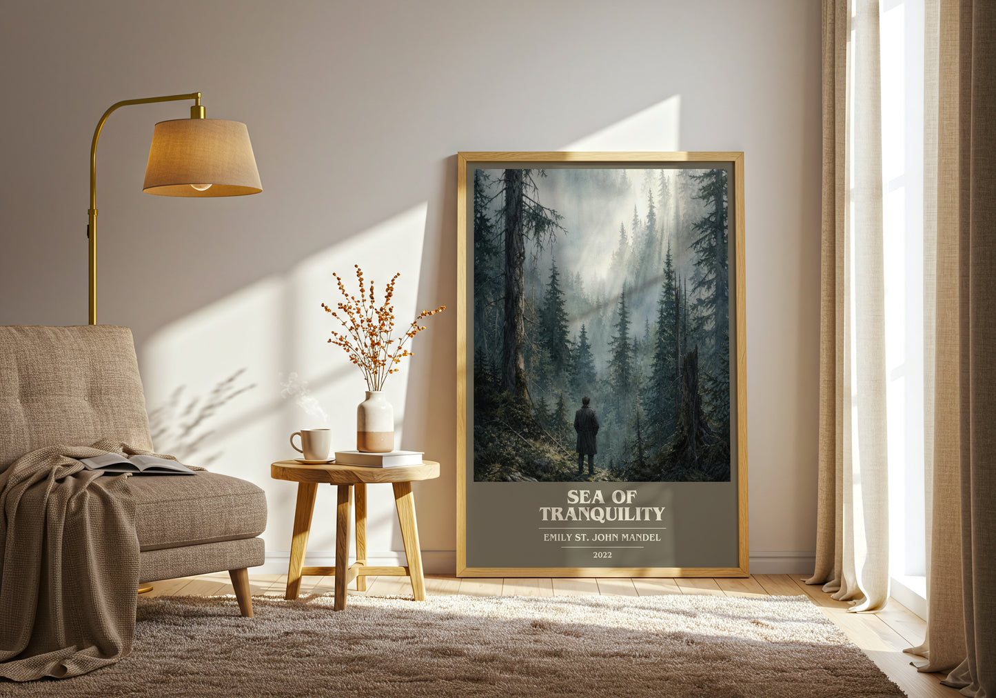 Sea Of Tranquility book cover print on bookshelf – Emily St. John Mandel fan gift