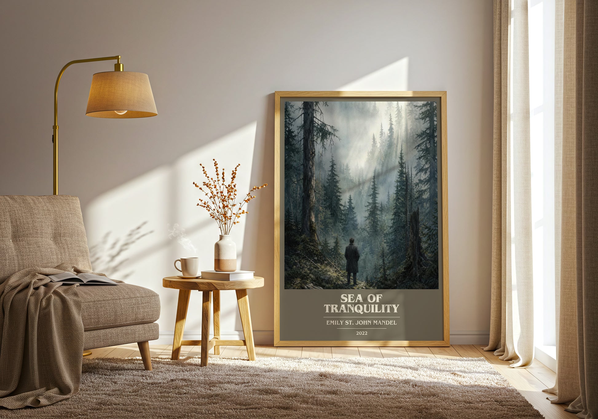 Sea Of Tranquility book cover print on bookshelf – Emily St. John Mandel fan gift
