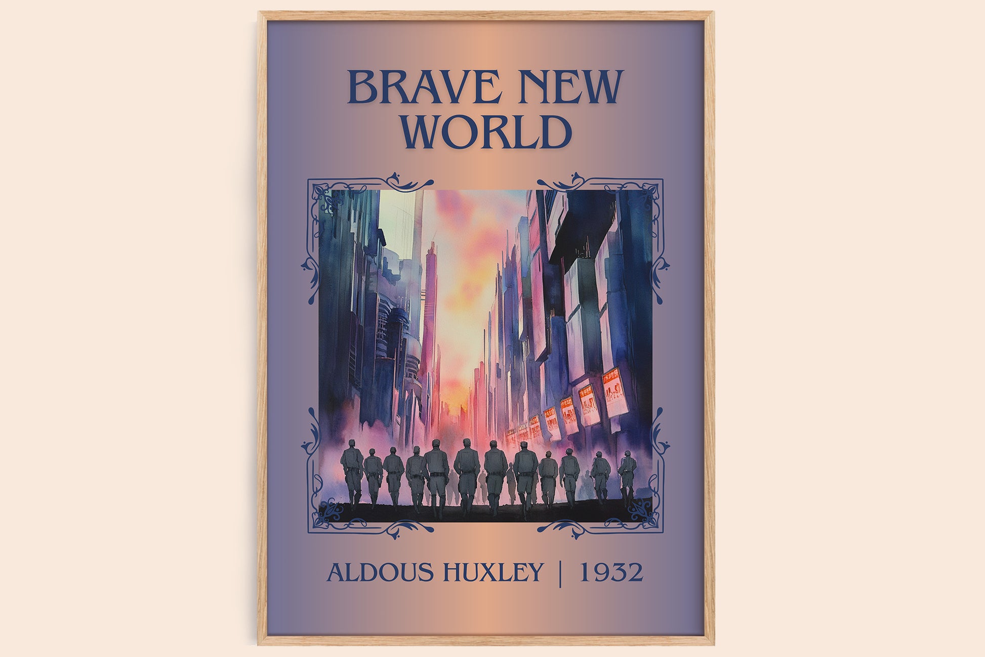 Brave New World classic book art book poster by Aldous Huxley – framed literary art print