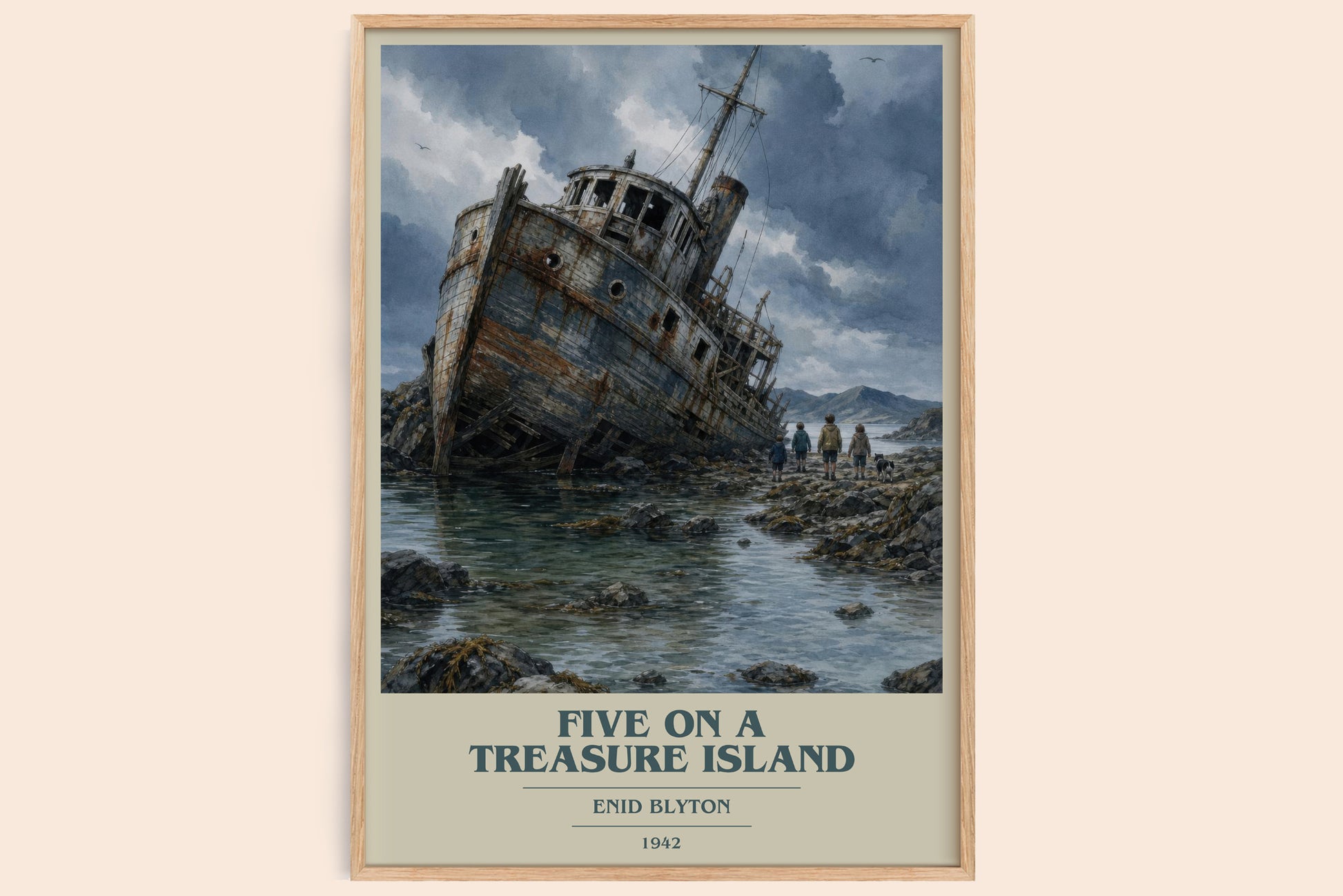 Five On A Treasure Island book cover book poster by Enid Blyton – framed literary art print