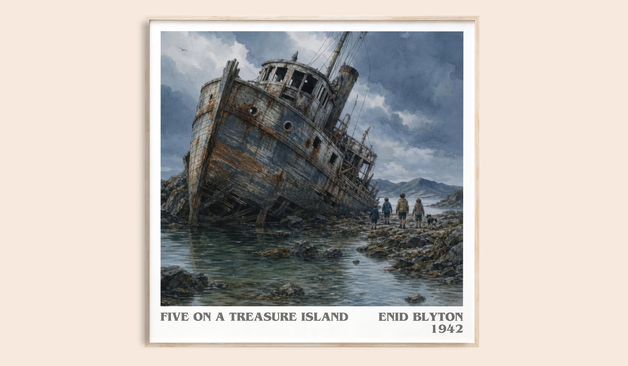Five On A Treasure Island literary book poster by Enid Blyton – framed literary art print