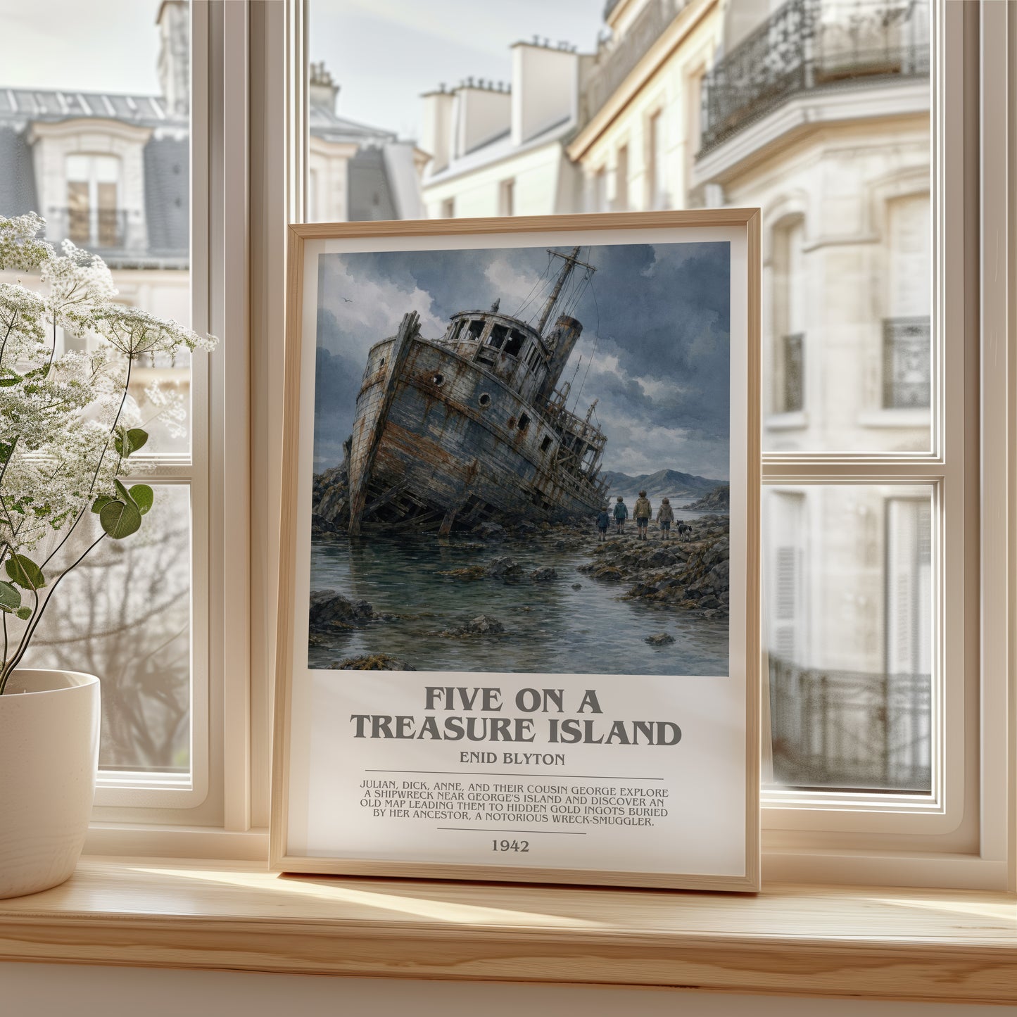 Five On A Treasure Island bookish poster colour and style options – Enid Blyton book art
