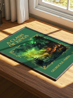 A Clash of Kings Classic Book Art Print by George R. R. Martin – print on a sunlit desk