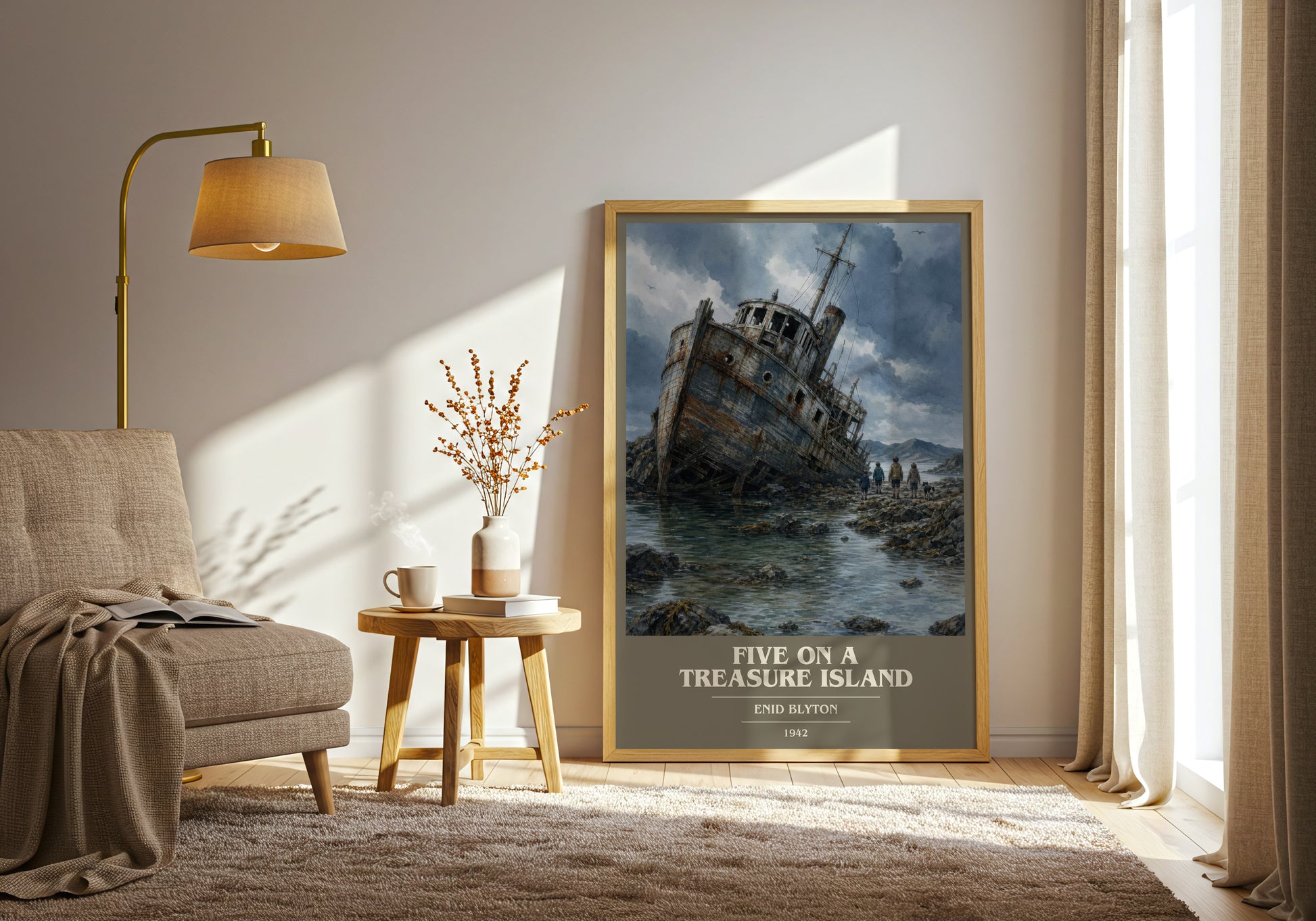 Five On A Treasure Island book cover print on bookshelf – Enid Blyton fan gift
