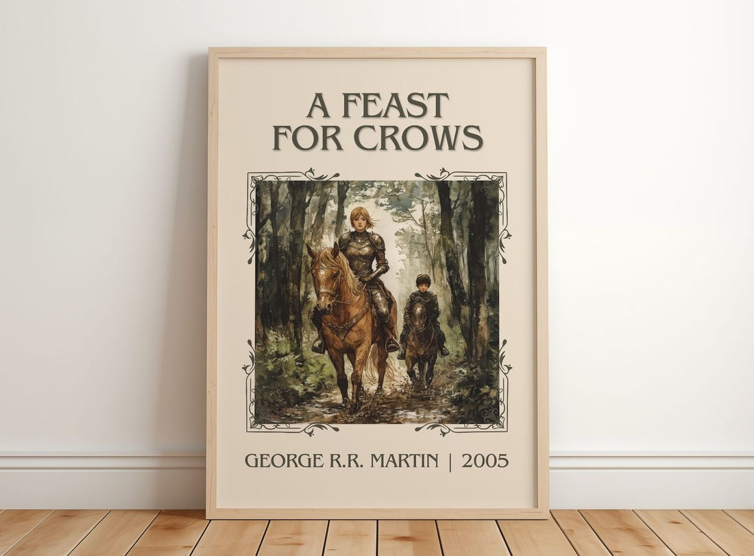 A Feast For Crows Classic Book Art Print by George R.R. Martin – framed print leaning on a wooden floor