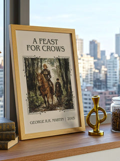 A Feast For Crows Classic Book Art Print by George R.R. Martin – framed print on a city-view windowsill
