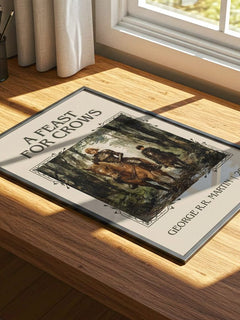 A Feast For Crows Classic Book Art Print by George R.R. Martin – print on a sunlit desk