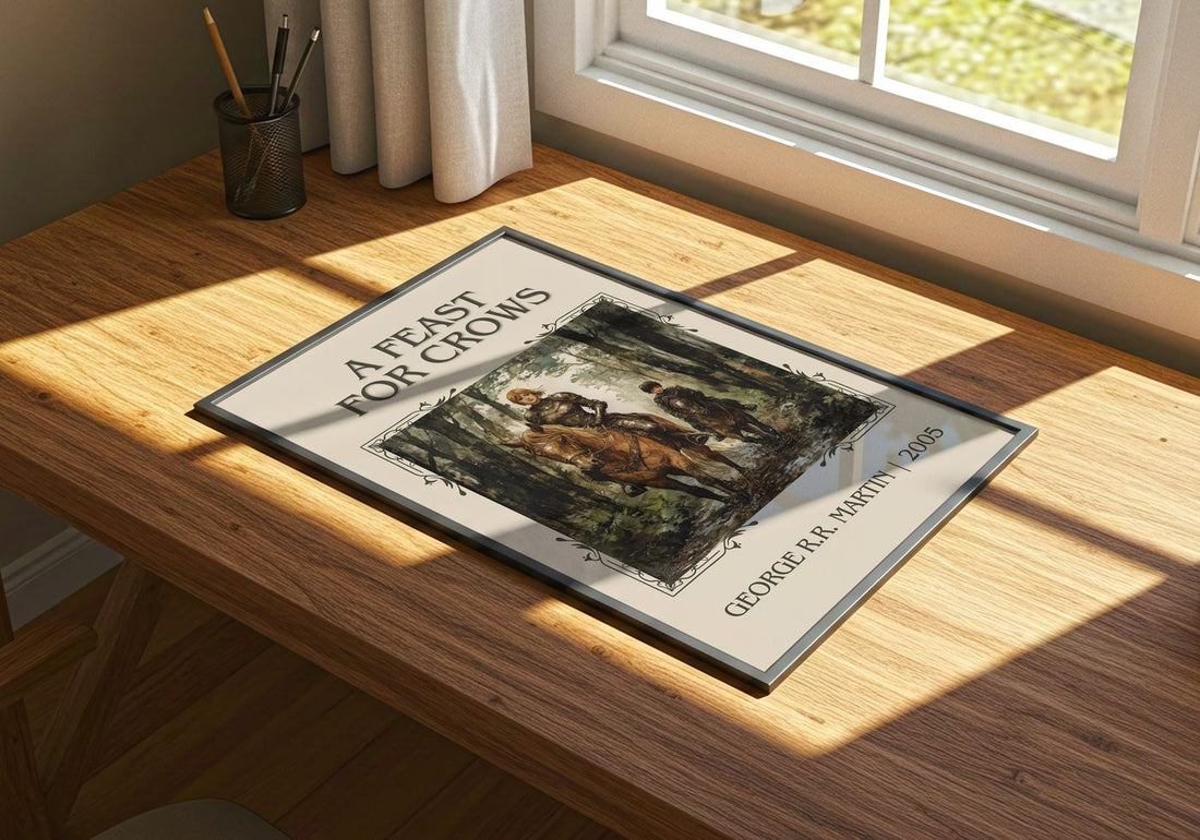 A Feast For Crows Classic Book Art Print by George R.R. Martin – print on a sunlit desk