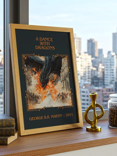 A Dance With Dragons Classic Book Art Print by George R.R. Martin – framed print on a city-view windowsill