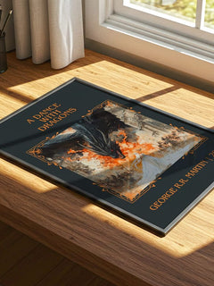 A Dance With Dragons Classic Book Art Print by George R.R. Martin – print on a sunlit desk