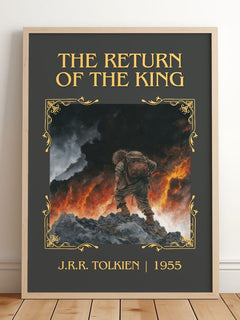 The Return Of The King Classic Book Art Print by J.R.R. Tolkien – framed print leaning on a wooden floor