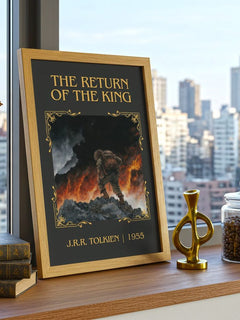 The Return Of The King Classic Book Art Print by J.R.R. Tolkien – framed print on a city-view windowsill